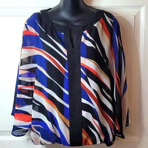 VINCE CAMUTO 3/4 Sleeve Sheer Pleated Elastic Hem Blouse